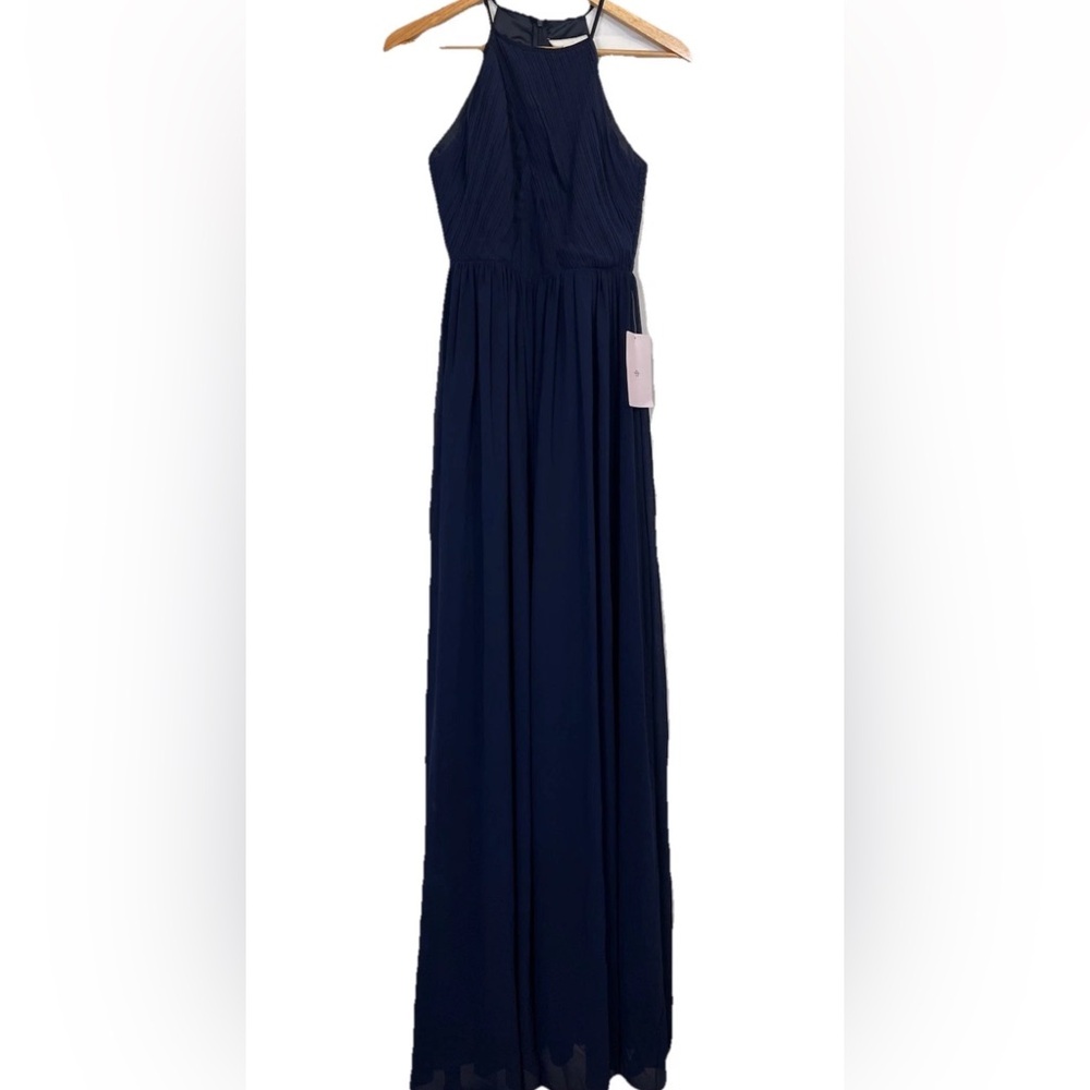 New Anthropologie BHLDN Navy Blue Dress Halter-Neck Size 0 L Maxi Bridesmaid
